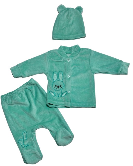 Комплект "БАННИ " светло-бирюзового цвета с вышивкой велюр, Бирюзовый, 0-1 месяц, 56см