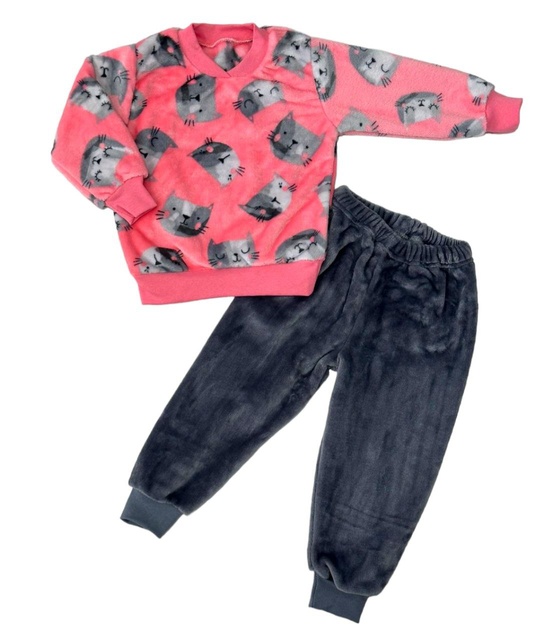 Пижама комбинирована махра на манжетах розового цвета, Розовый, 5-6 лет, 110см