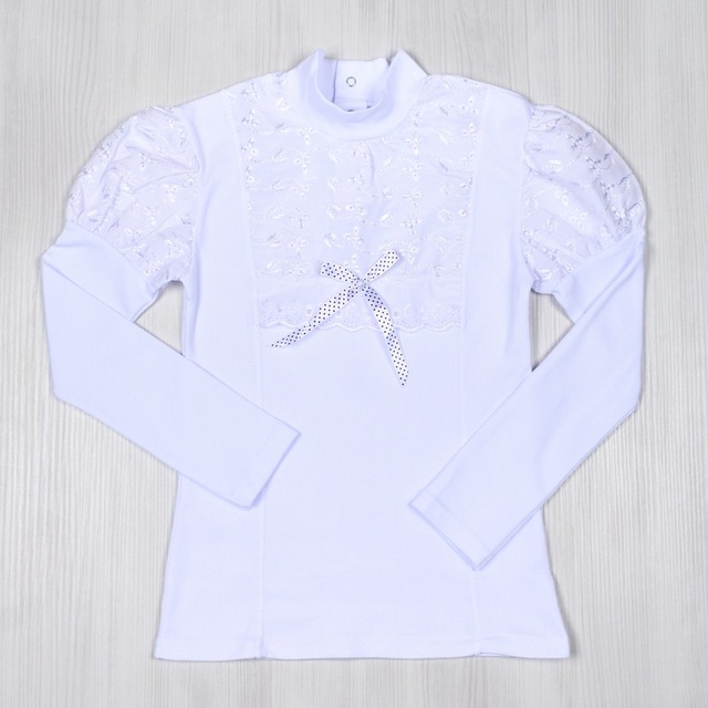 Блуза «ЛІАНА» біла інтерлок+батіст, Білий, 32, 7-8 років, 122-128см