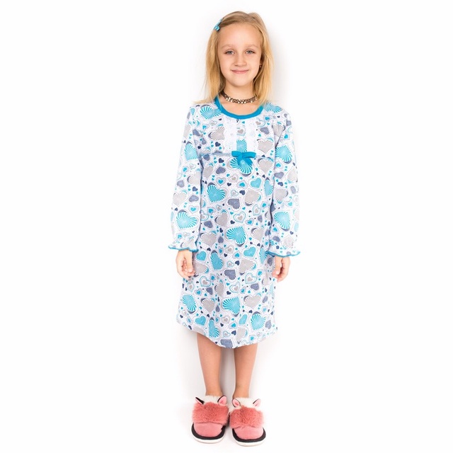 Трикотажная ночная сорочка на девочку «ЛОРА» начес голубого цвета, Голубой, 36, 9-10 лет, 134-140см