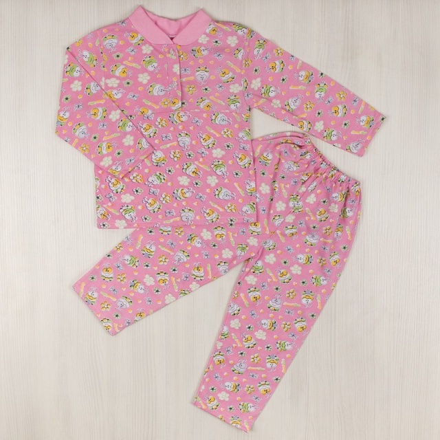 Пижама на 2-х пуговицах кулир розового цвета, Розовый, 36, 9-10 лет, 134-140см