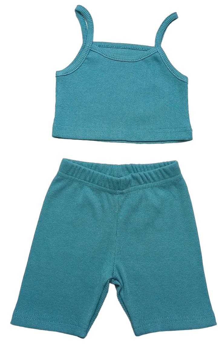 Комплект для дівчинки топ із тресами рубчик бірюзоврого кольору, Бірюзовий, 3-4 роки, 104см
