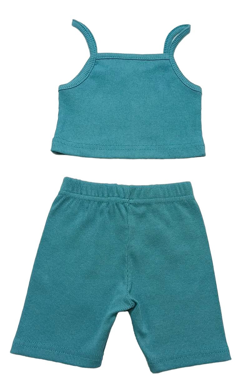 Комплект для дівчинки топ із тресами рубчик бірюзоврого кольору, Бірюзовий, 3-4 роки, 104см