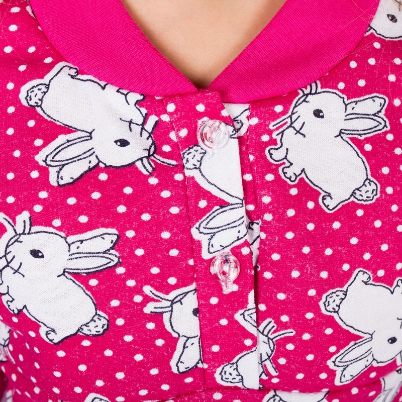 Пижама на 2-х пуговицах начес малинового цвета с зайчиками, Малиновый, 24, 1,5 года, 86см