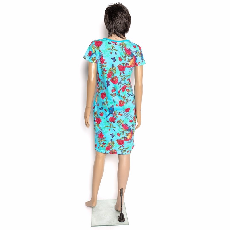 Платье «МЕДИНА» кулир голубого цвета с птичками, Голубой, 46