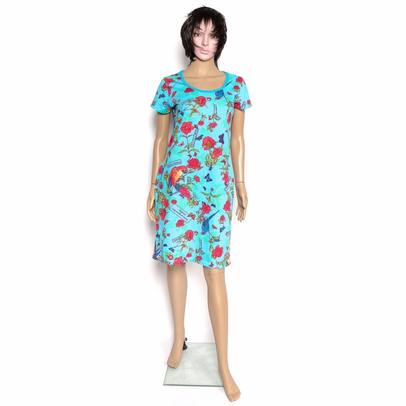 Платье «МЕДИНА» кулир голубого цвета с птичками, Голубой, 46