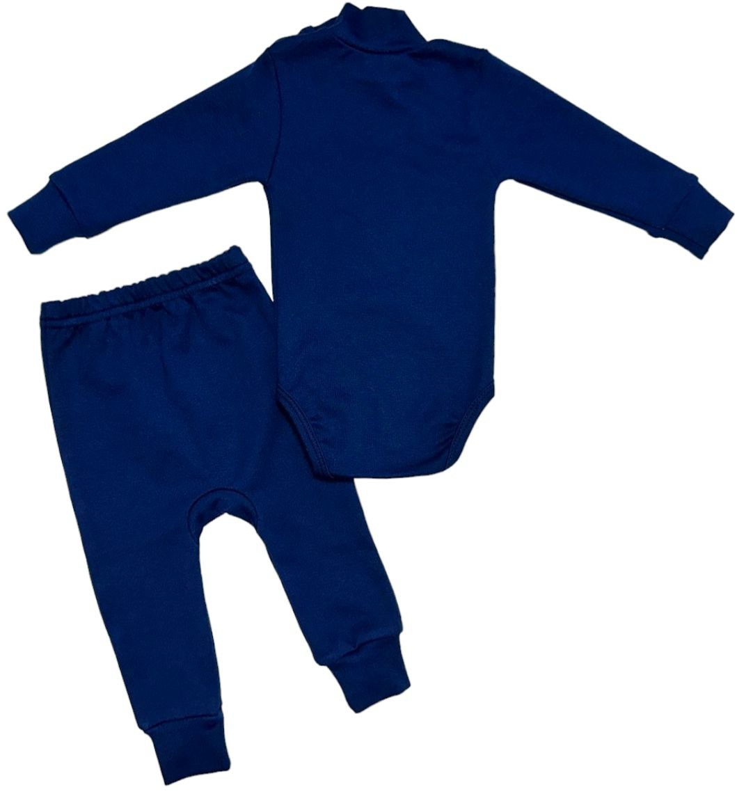 Комплект боді із брючками начесний стрейч інтерлок темно-синього кольору, Темно-синій, 12-18 місяців, 86см