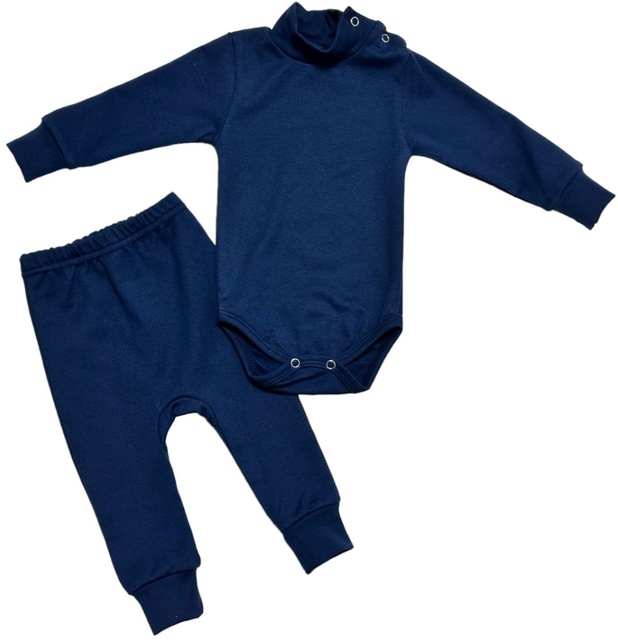 Комплект боди с брючками начесной стрейч интерлок тёмно-синего цвета, Темно-синий, 12-18 месяцев, 86см