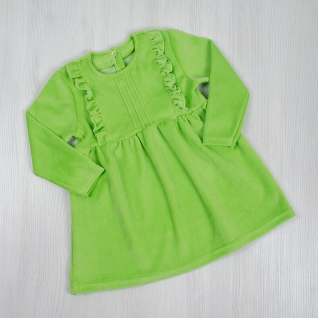 Дитячі трикотажні сукні для дівчинку. Трикотажна дитяча сукня «Кенді» велюр зеленого кольору. ТМ «Пташка Украина»