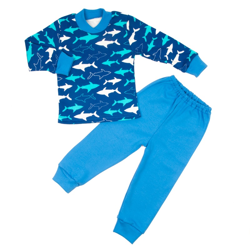 Дитячі трикотажні піжами для хлопчика. Піжама комбінована інтерлок блакитного кольору. ТМ «Пташка Украина»