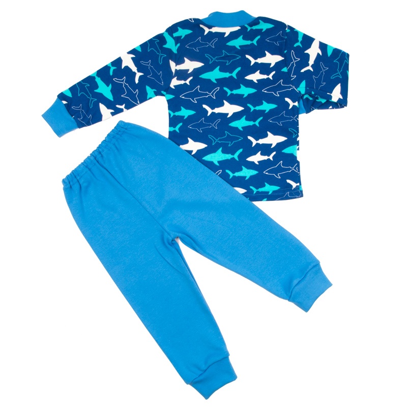 Дитячі трикотажні піжами для хлопчика. Піжама комбінована інтерлок блакитного кольору. ТМ «Пташка Украина»