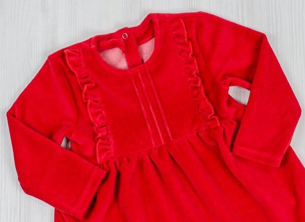 Детские трикотажные платья на девочку. Платье «КЕНДИ» велюр красного цвета. ТМ «Пташка Украина»