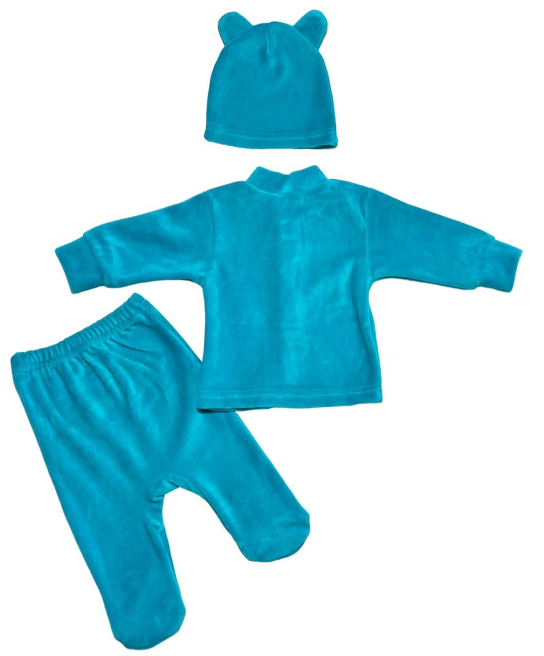 Комплект "БАННІ" бірюзового кольору з вишивкою велюр, Бірюзовий, 0-1 місяць, 56см