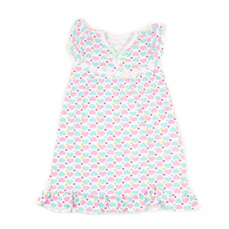 Ночная сорочка детская «ВИШЕНЬКА» кулир с разноцветными сердечками, 28, 3-4 года, 98-104см