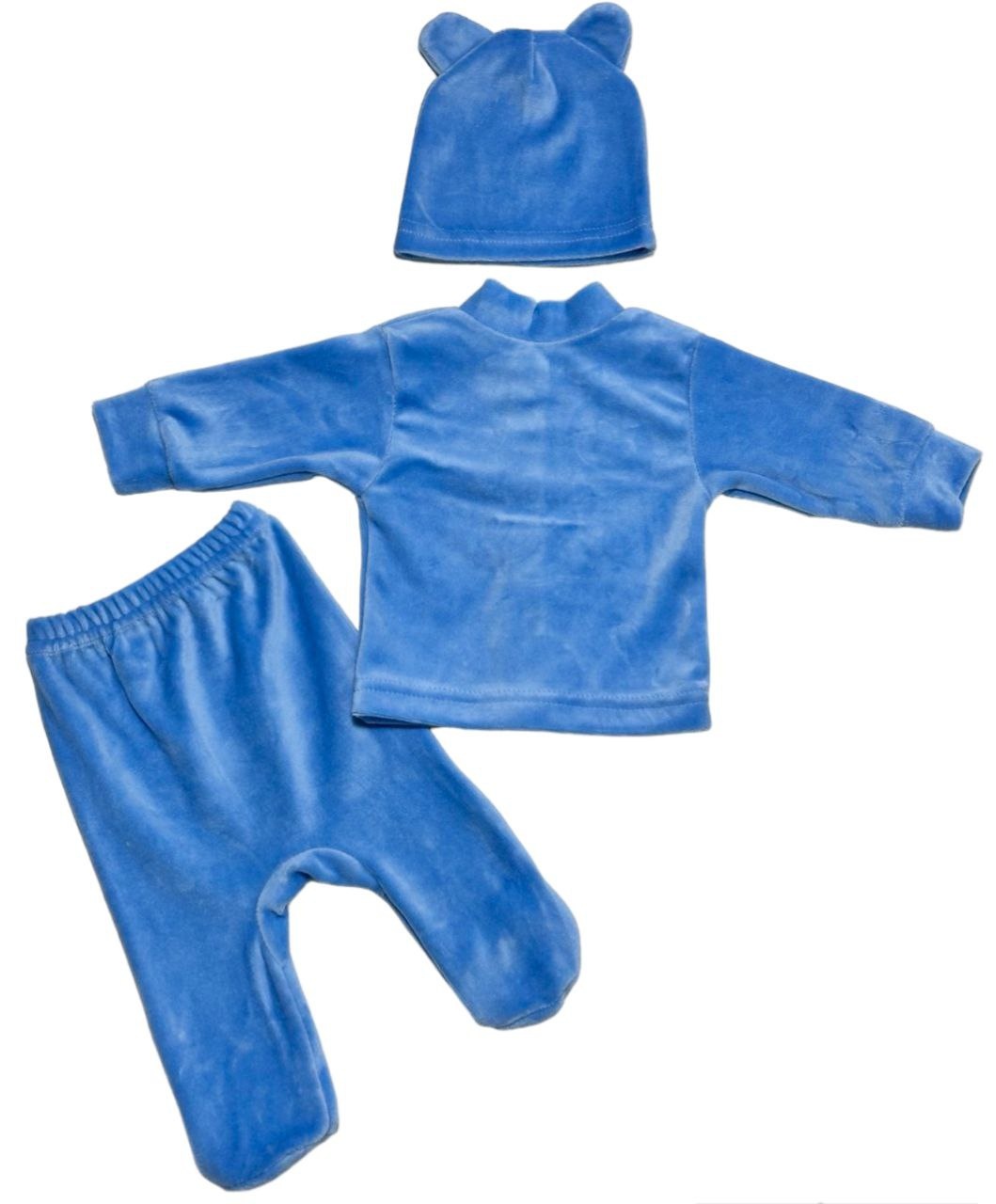 Комплект "БАННІ" блакитного кольору з вишивкою велюр, Блакитний, 0-1 місяць, 56см