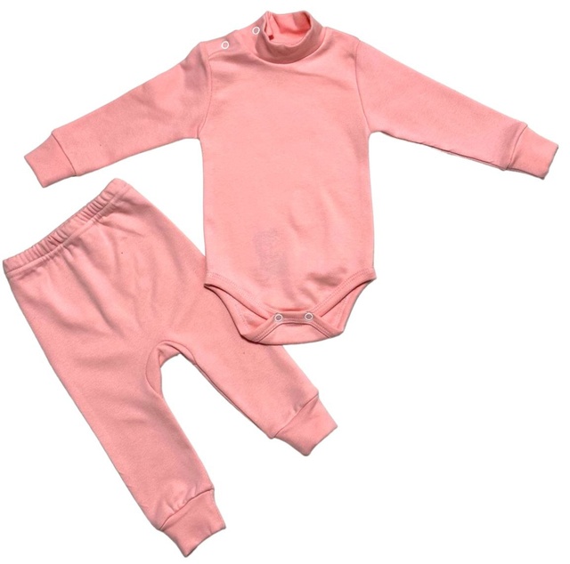 Комплект боди с брючками начесной стрейч интерлок розового цвета, Розовый, 12-18 месяцев, 86см