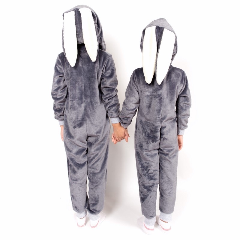 Детские трикотажные пижамы для мальчика. Кигуруми «ЗАЯЦ» однотонная рваная махра темно-серого цвета. ТМ «Пташка Украина»