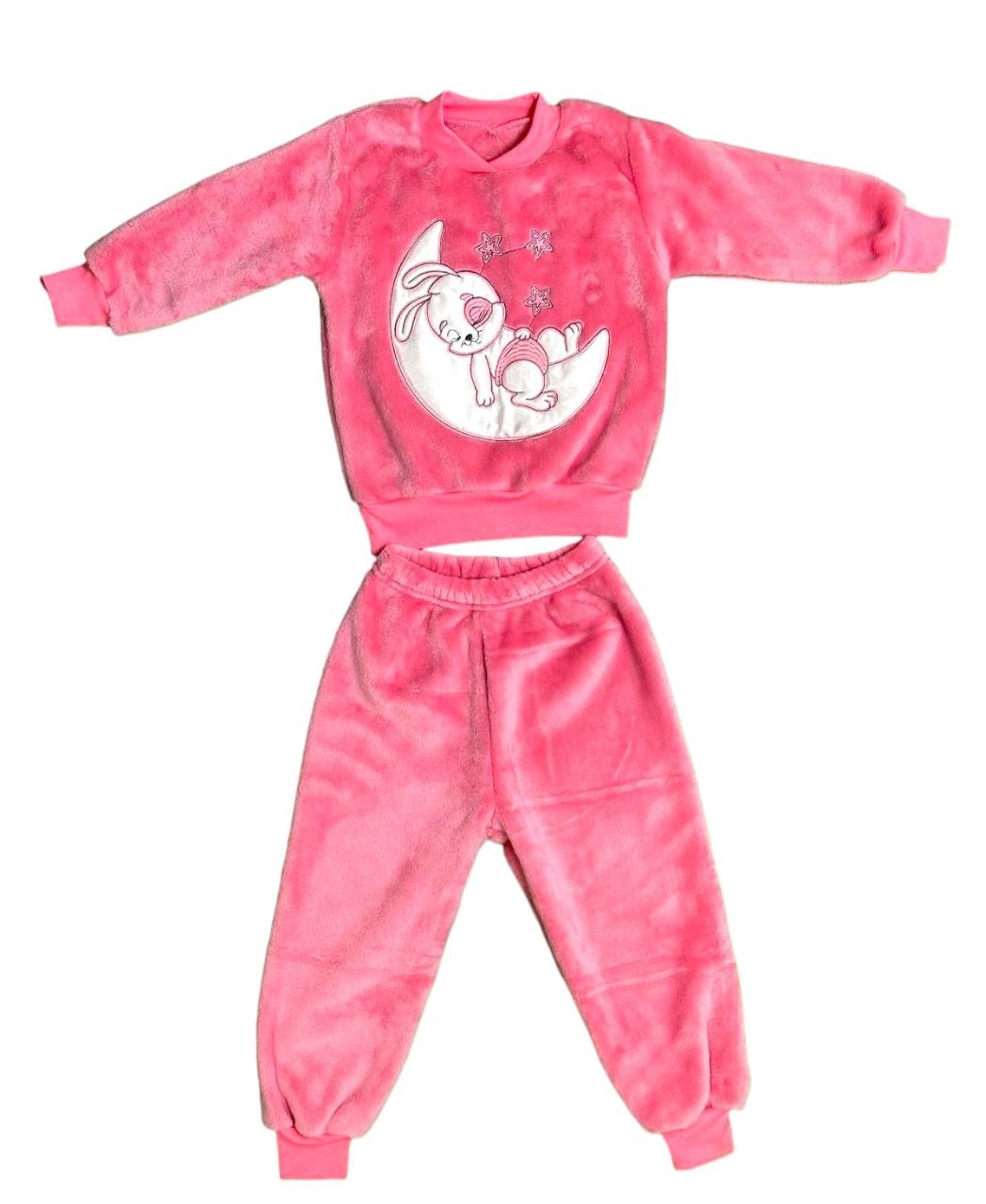 Пижама однотонная рваная махра с вышивкой розового цвета, Розовый, 8-9 лет, 134см