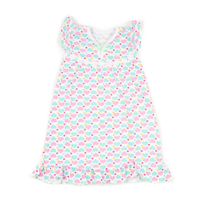 Ночная сорочка детская «ВИШЕНЬКА» кулир с разноцветными сердечками, 36, 9-10 лет, 134-140см