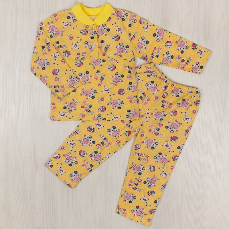 Дитячі трикотажні піжами для хлопчика. Піжама на 2-х ґудзиках кулір жовтого кольору. ТМ «Пташка Украина»