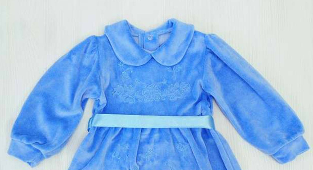 Дитячі трикотажні сукні для дівчинку. Сукня «МАРІЯ» велюр синього кольору. ТМ «Пташка Украина»