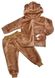 Костюм махра рваная однотонная с вышивкой коричневого цвета, Коричневый, 24, 1,5 года, 86см