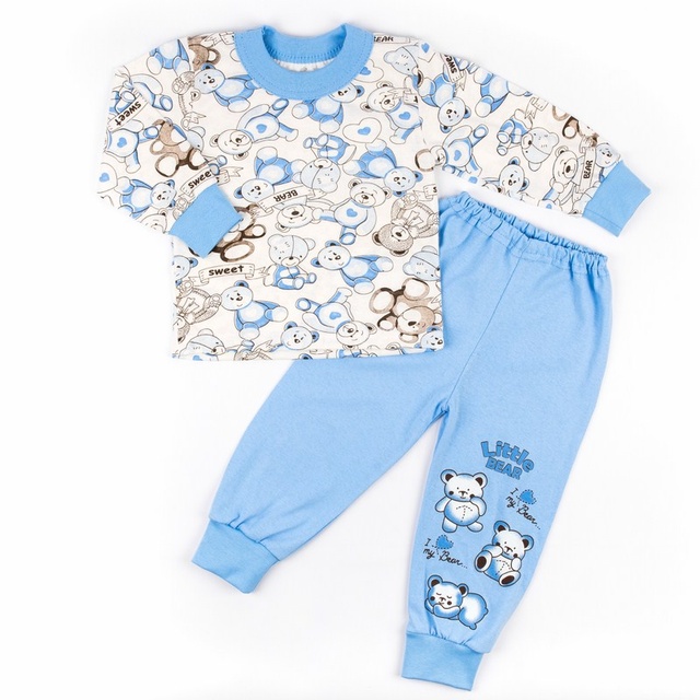 Дитячі трикотажні піжами для хлопчика. Піжама дитяча трикотажна на хлопчика «ВЕДМЕДИК» блакитного кольору. ТМ «Пташка Украина»