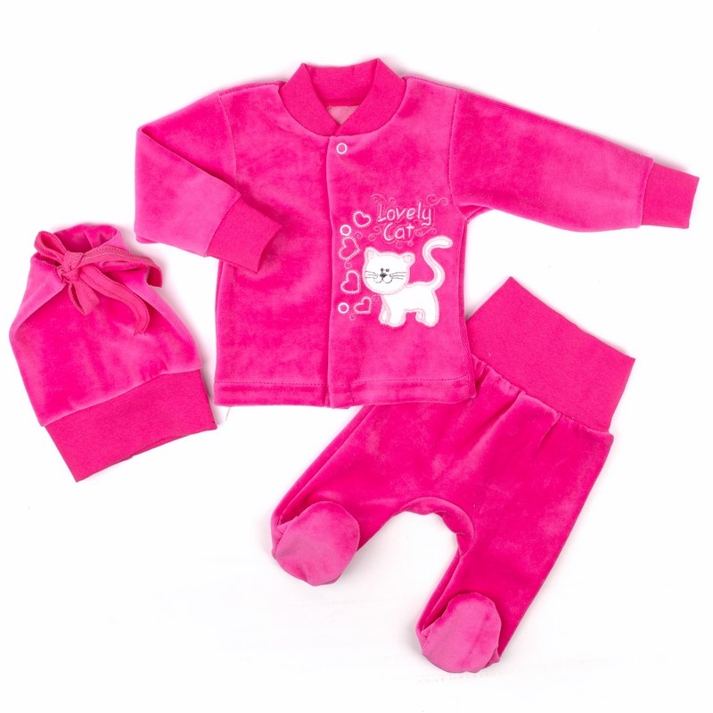 Комплект "БАННІ" рожевого кольору з вишивкою велюр, Рожевий, 18, 0-1,5 місяці, 50-56см