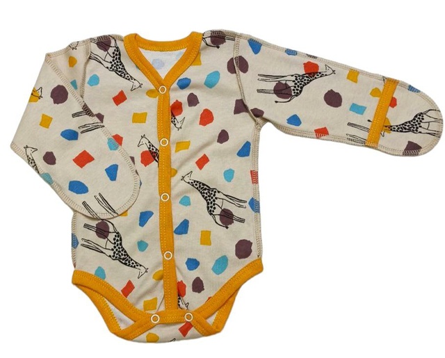 Ясельне боді для новонародженого. Боді на кнопках із довгим рукавом інтерлок бежевого кольору , ТМ «Пташка Украина»