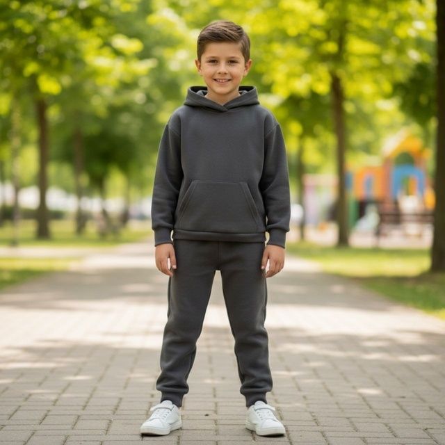 Костюм дитячий фліс темно-сірого кольору, Темно-сірий, 5-6 років, 116см
