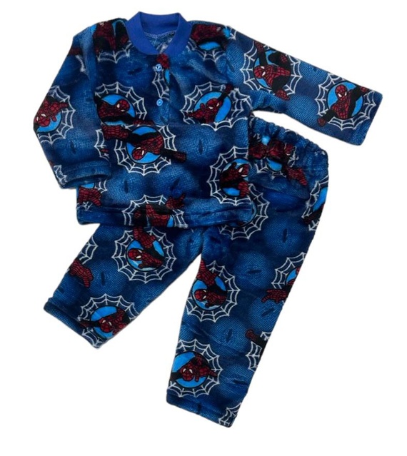 Детские трикотажные пижамы для мальчика. Пижама детская на 2-х пуговицах рваная махра синего цвета с изображением паука. ТМ «Пташка Украина»