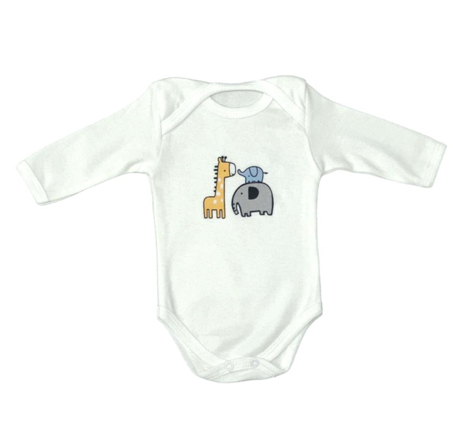 Ясельне боді для новонародженого. Боді з малюнком на кнопці інтерлок молочного кольору, ТМ «Пташка Украина»