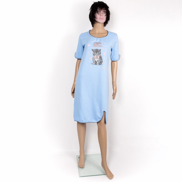 Ночная сорочка «КИС-КИС» начес голубого цвета, Голубой, 40-42