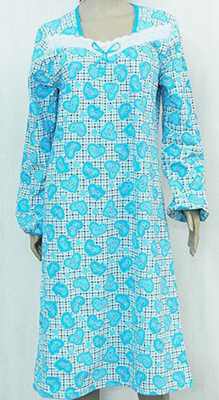 Нічна сорочка «Ксенія» футер блакитного кольору, Блакитний, 44-46