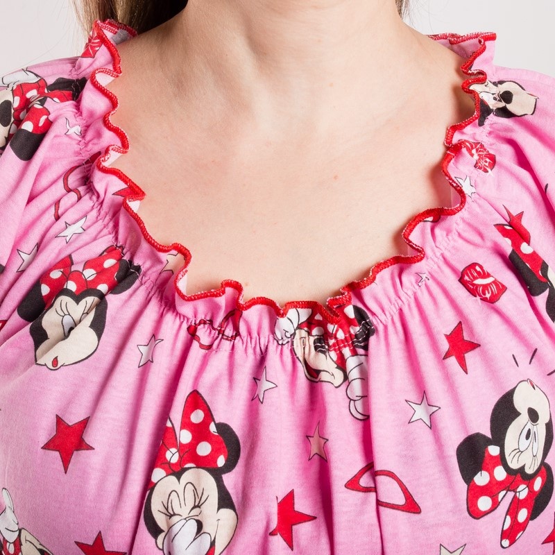 Сорочка для кормления «ПАЛОМА» кулир розового цвета с изображением Мини Маус, Розовый, 44-46