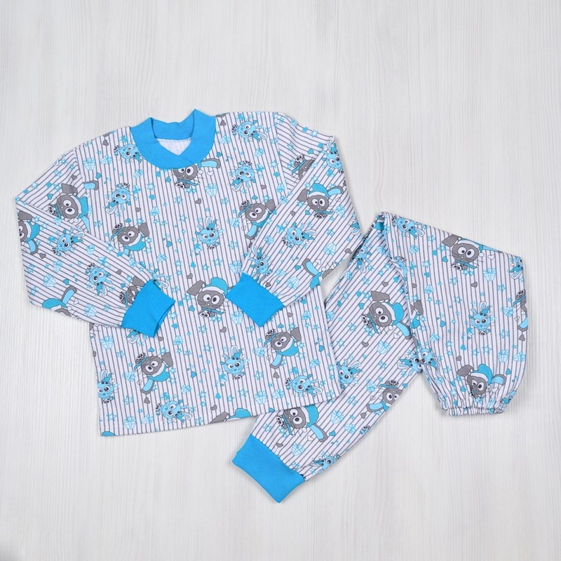 Дитячі трикотажні піжами для хлопчика. Піжама «СОВУШКА» футер блакитного кольору. ТМ «Пташка Украина»