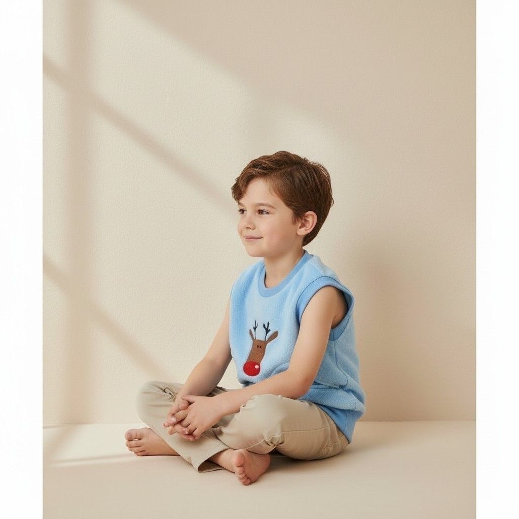 Жилет &laquo;ОЛЕНЬ&raquo; блакитного кольору рвана махра, Блакитний, 5-6 років, 116см