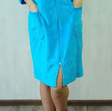 Жіночі теплі махрові халати. Халат "ЛАРІСА" однотонний велюр блакитного кольору. ТМ «Пташка Украина»