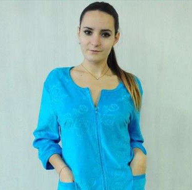 Жіночі теплі махрові халати. Халат "ЛАРІСА" однотонний велюр блакитного кольору. ТМ «Пташка Украина»