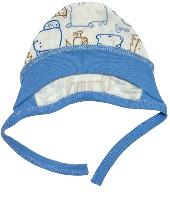 Трикотажні шапочки для новонароджених малюків. Чепчик ясельний футер блакитного кольору. ТМ «Пташка Украина»