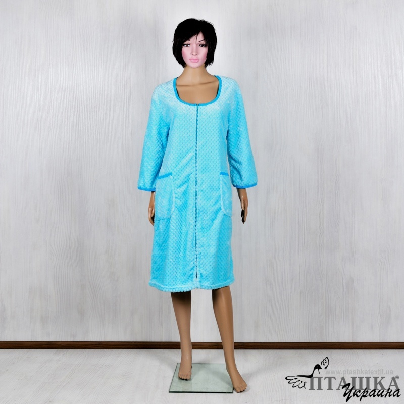 Жіночі теплі махрові халати. Халат «АМІНА» однотонний рвана махра блакитного кольору. ТМ «Пташка Украина»