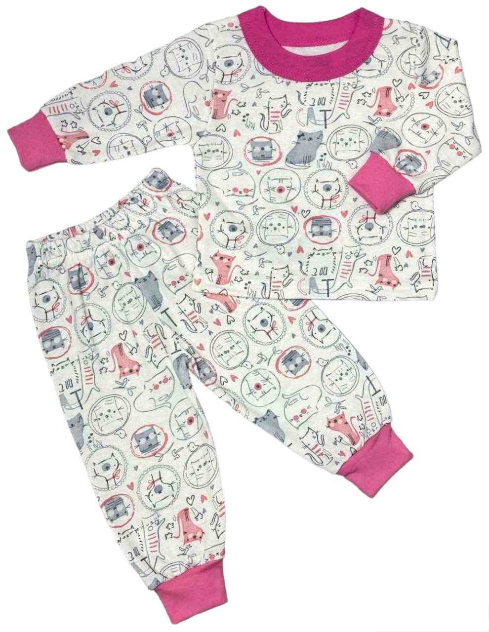 Пижама на манжете начёс розового цвета, Розовый, 30, 5-6 лет, 110-116см