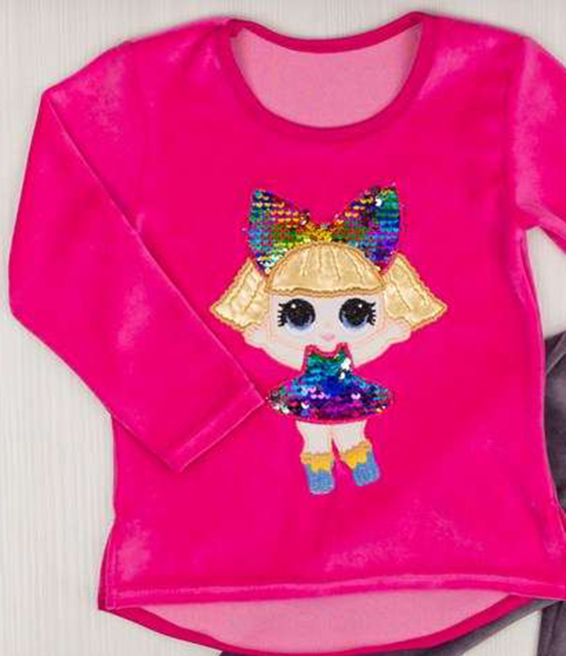 Дитячі трикотажні костюми на дівчинку. Костюм "ЛОЛ" велюр рожевого кольору. ТМ «Пташка Украина»