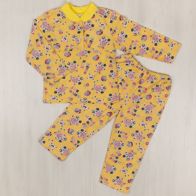 Детские трикотажные пижамы для мальчика. Пижама на 2-х пуговицах кулир желтого цвета. ТМ «Пташка Украина»