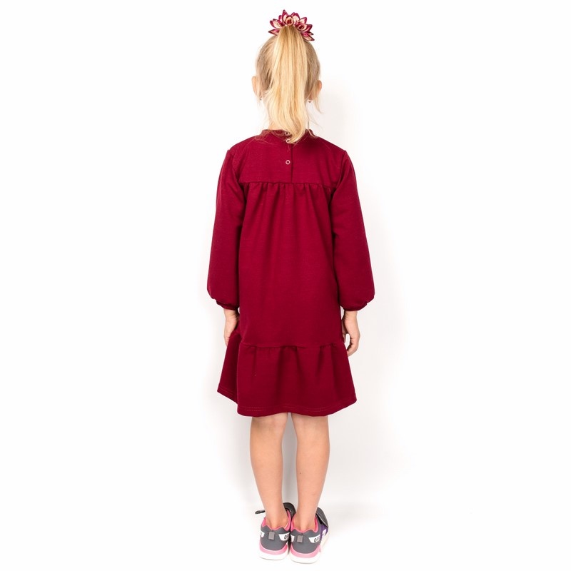 Дитячі трикотажні сукні для дівчинку. Сукня «Лілея» двонитка бордового кольору. ТМ «Пташка Украина»