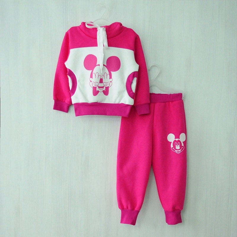 Детские трикотажные костюмы на девочку. Костюм «МИККИ» трехнитка начес розового цвета. ТМ «Пташка Украина»