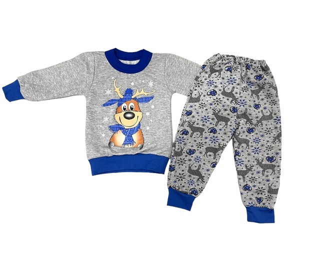 Детские трикотажные пижамы для мальчика. Пижама трикотажная для мальчика "ОЛЕНИ" начёс синего цвета. ТМ «Пташка Украина»