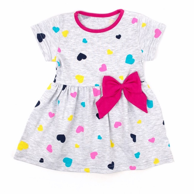 Дитячі трикотажні сукні для дівчинку. Дитяча сукня трикотаж «ПРИНЦЕСА» сірого кольору із зображенням сердечок. ТМ «Пташка Украина»
