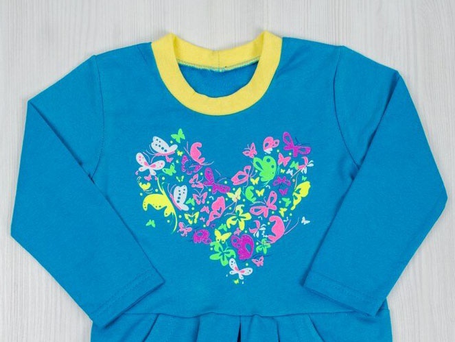 Дитячі трикотажні сукні для дівчинку. Сукня «САМАНТА» футер синього кольору. ТМ «Пташка Украина»