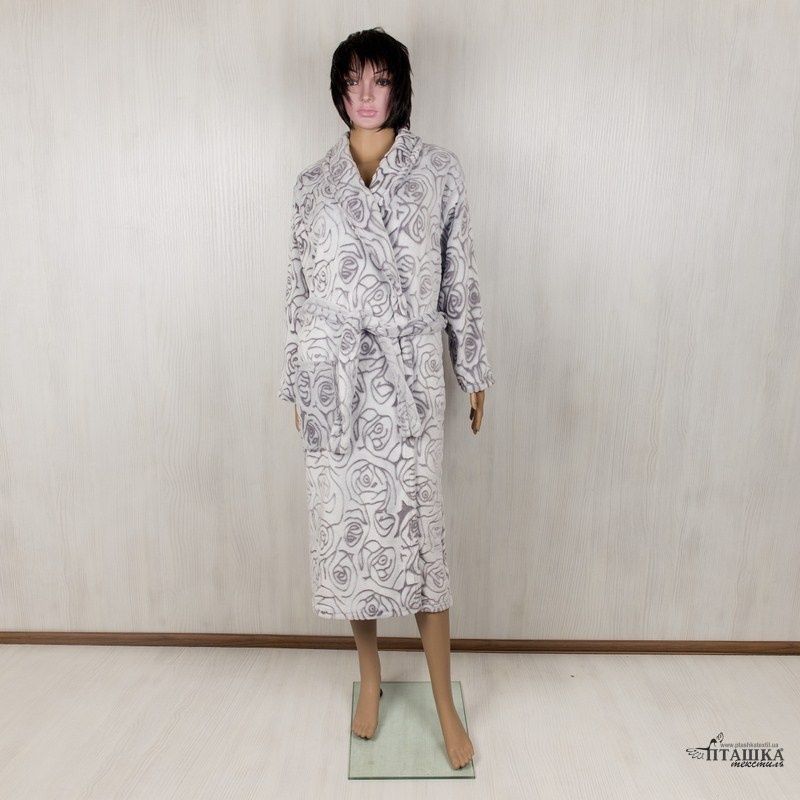 Жіночі теплі махрові халати. Халат жіночий 3-Д сірого кольору рвана махра. ТМ «Пташка Украина»